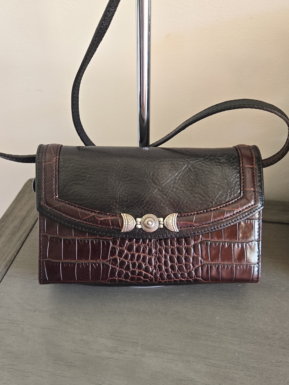 Vintage Brighton  Croc-Embossed Leather Crossbody